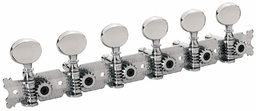 Framus Vintage Parts - Tuners with Oval Nickel Knob - Guitar Machine Heads, 6-in-Line, Bass Side (Left) - Nickel