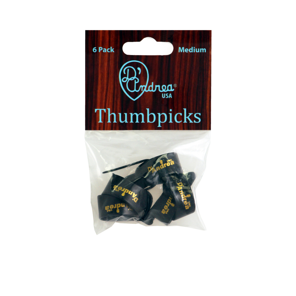 D'Andrea Thumb Picks (R6371 MD BLK), 6 pcs Pick Pack, Medium, Black