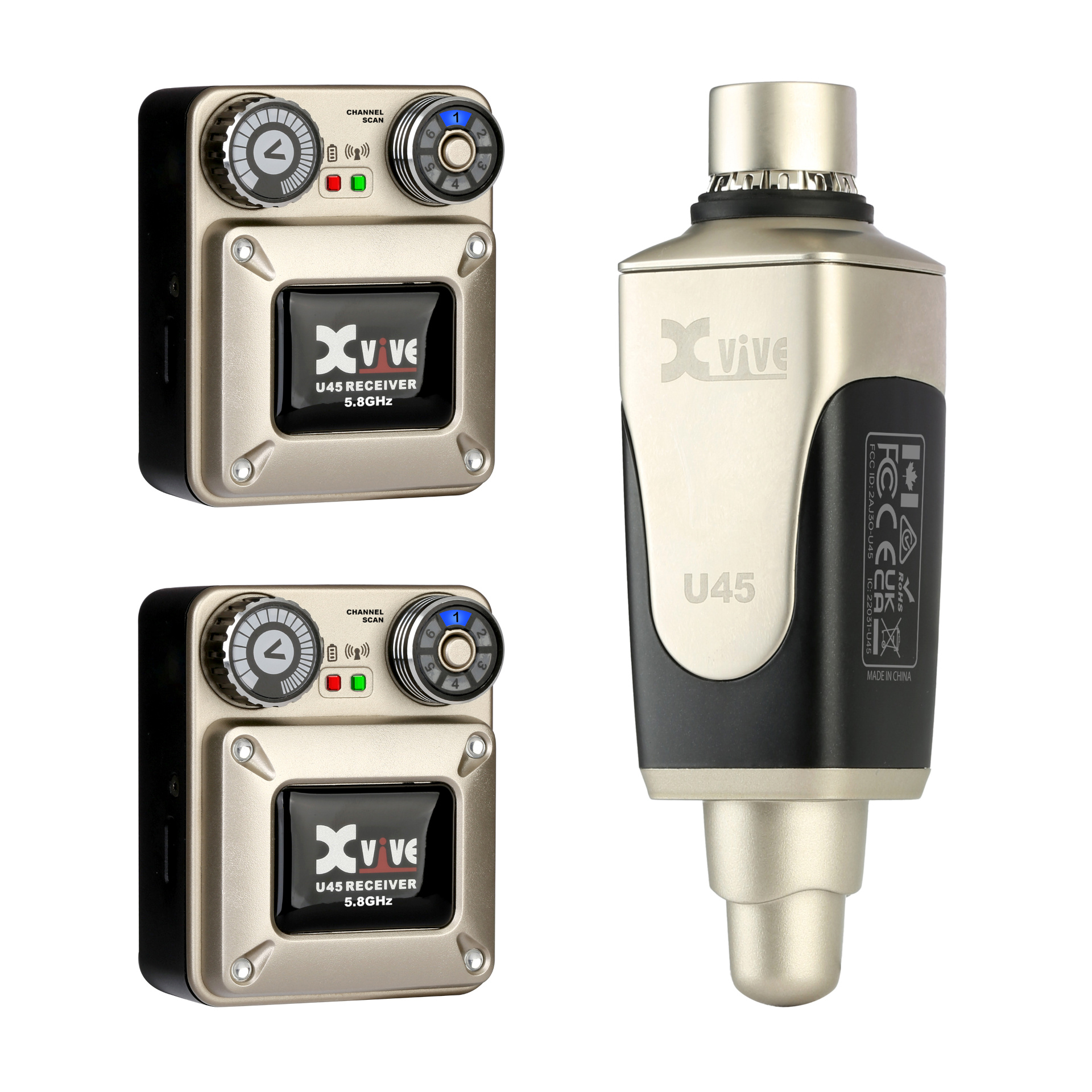XVive U45 In-Ear Monitor Wireless System, 5.8 GHz - Bundle, 1x Transmitter + 2x Receiver