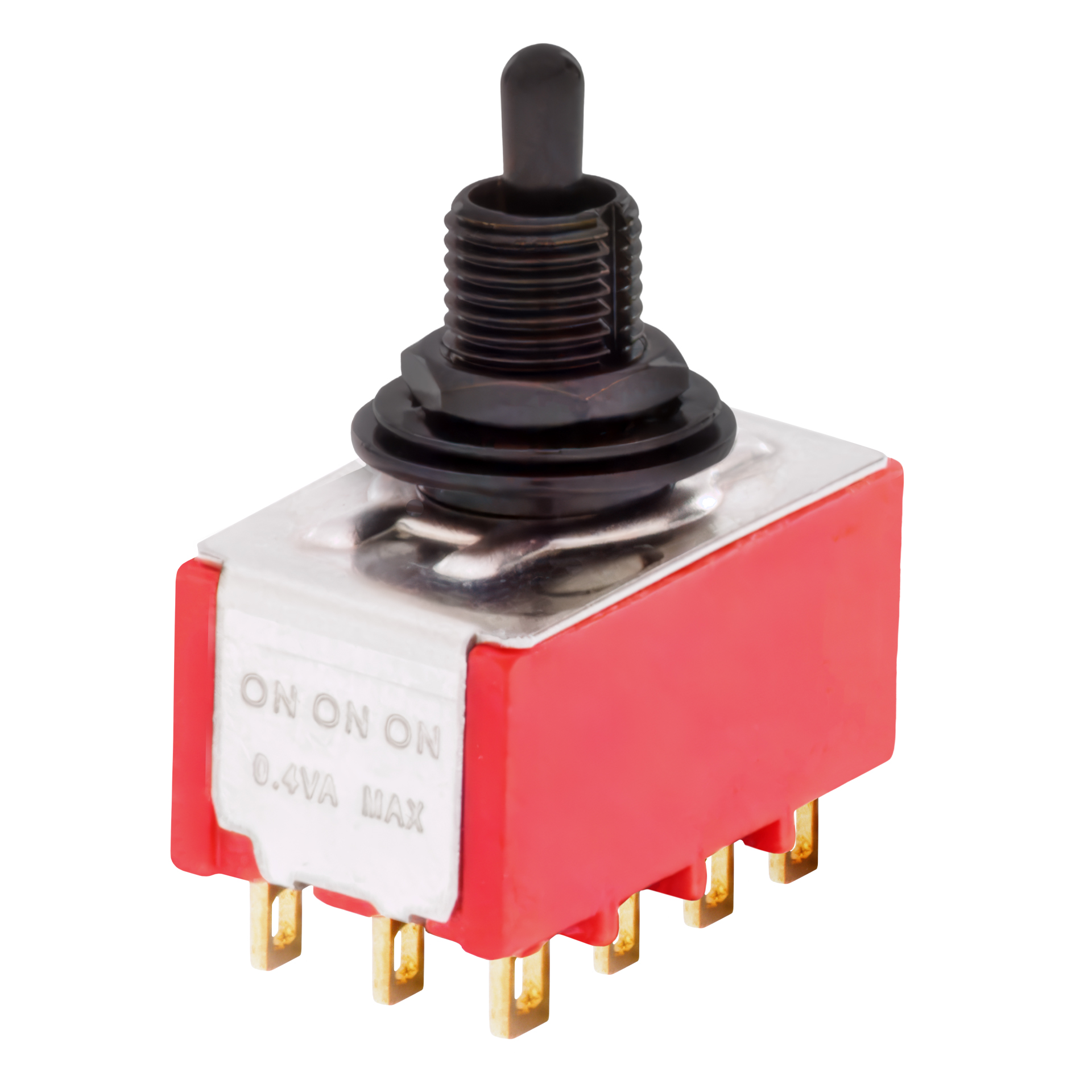 MEC Mini Toggle Switch, Short, Solder Lugs, ON/ON/ON, 4P3T - Black