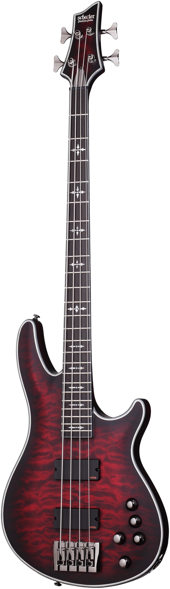 SCHECTER E-Bass Hellraiser Extreme-4, Crimson Red Burst Satin
