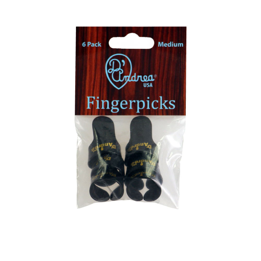D'Andrea Finger Picks (R6374 MD BLK), 6 pcs Pick Pack, Medium, Black