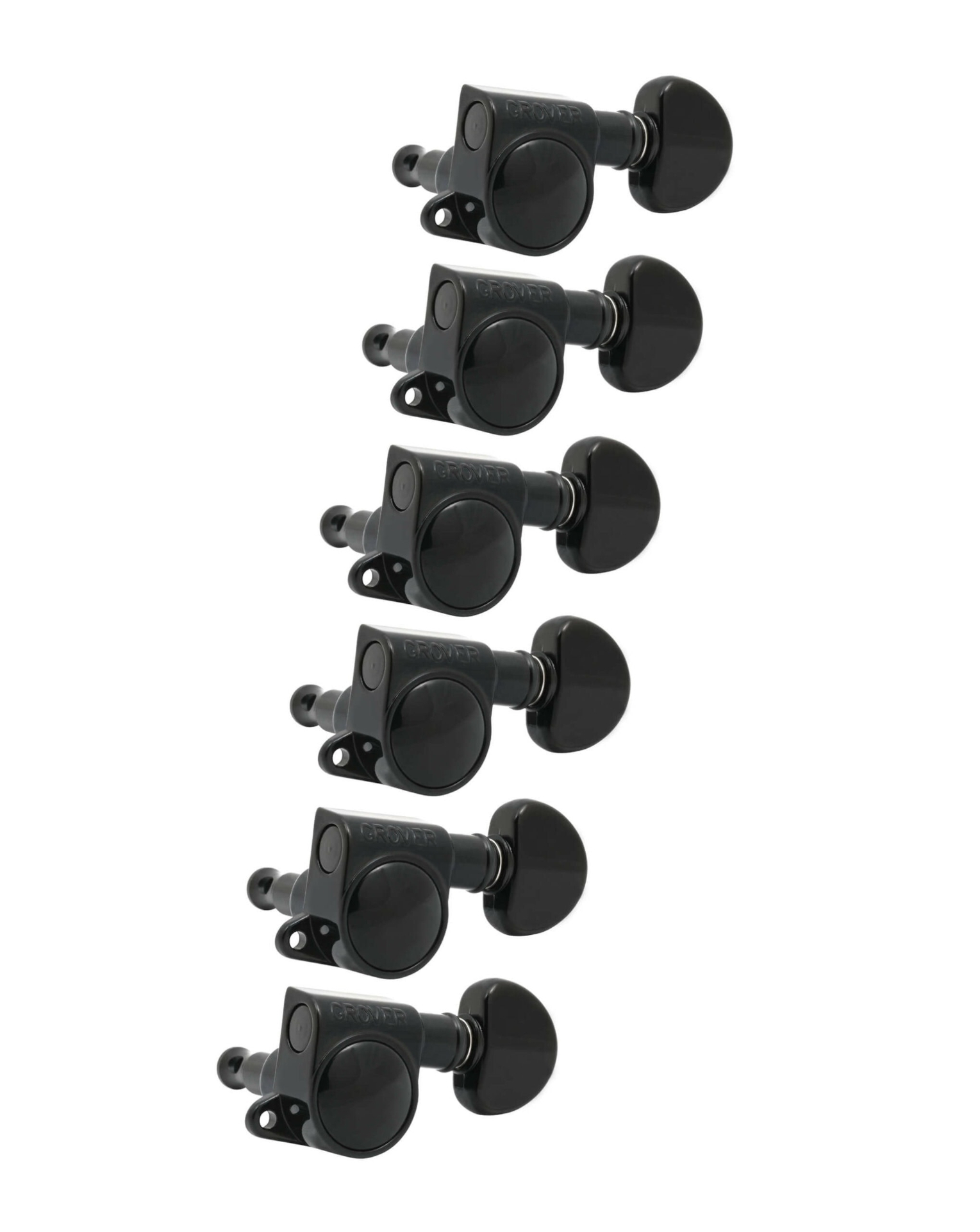 Grover 205-18BC6 Mid-Size Rotomatics with Round Button - Guitar Machine Heads, 6-in-Line, Bass Side (Left) - Black Chrome