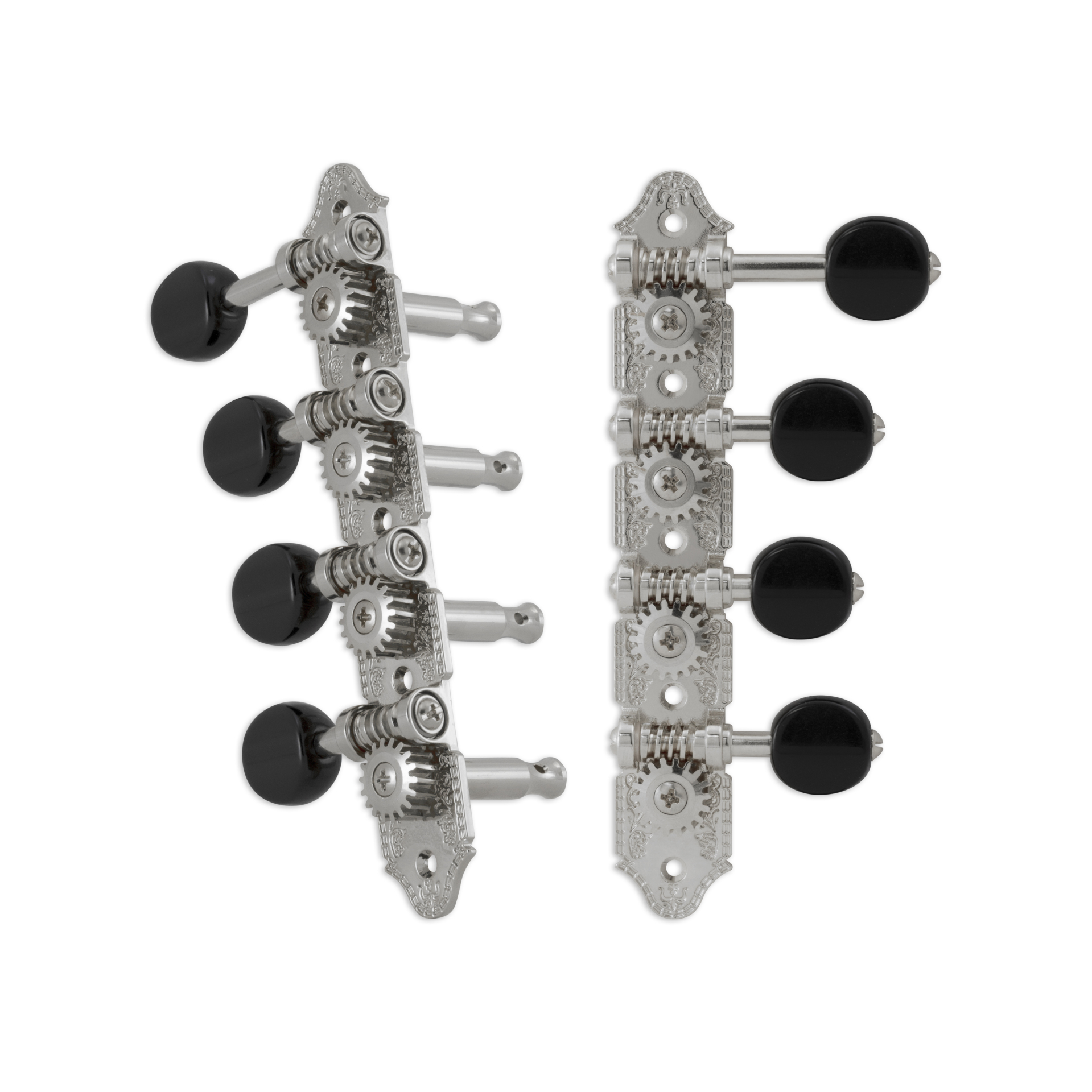 Grover 409FCB Professional Mandolin Standard "F"-Style Machine Heads with Black Button - Standard, 4 + 4 - Chrome