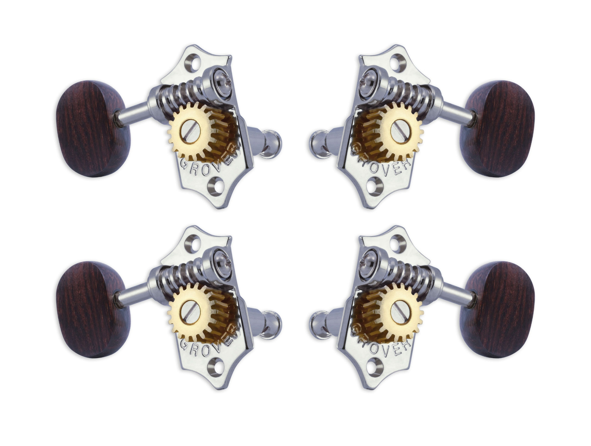Grover U98-18CR Sta-Tite Geared Ukulele Pegs with Rosewood Button, 25.3 mm Post - 4 pcs. - Chrome
