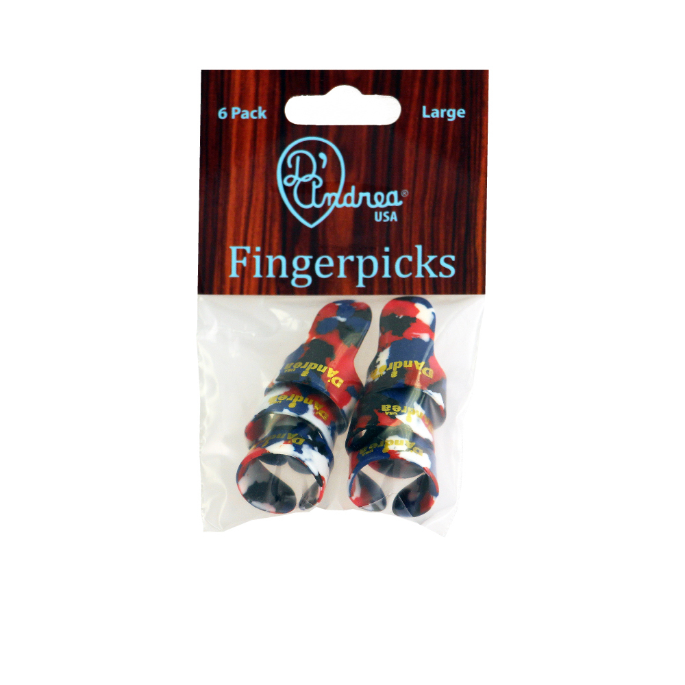 D'Andrea Finger Picks (R6374 LG MLT), 6 pcs Pick Pack, Large, Multicolored