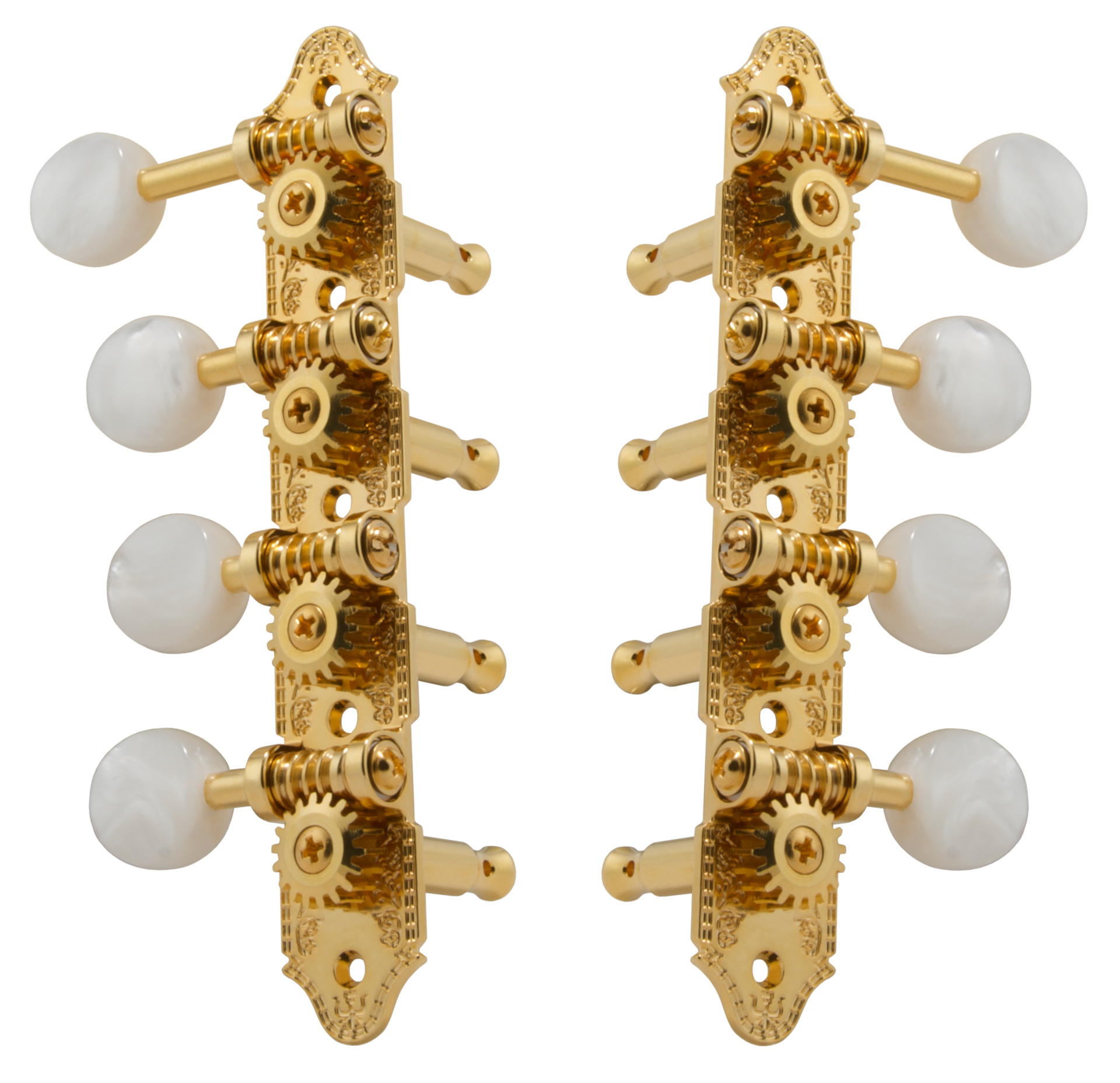 Grover 409FG Professional Mandolin Standard "F"-Style Machine Heads with Pearloid Button - Standard, 4 + 4 - Gold