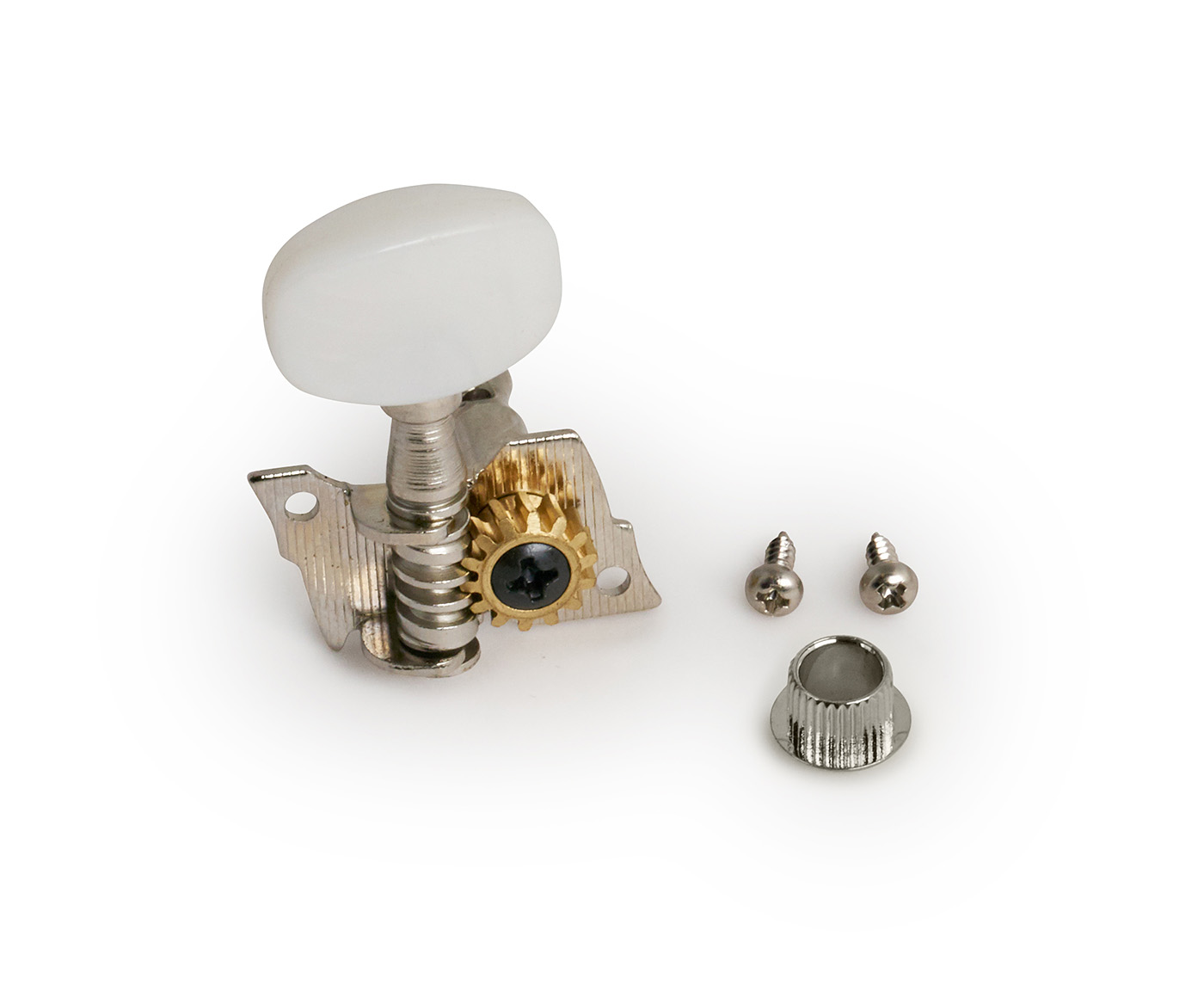Kala Spare Parts - Machine Head, Open Gear, Perloid Knob, Left - Chrome