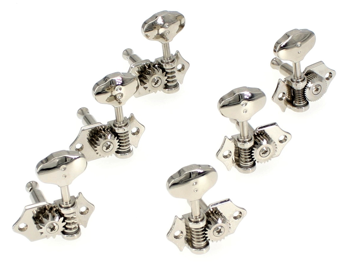 Graph Tech PRN-3422-N0 Ratio Acoustic Guitar Machine Heads, Open Back with Butter Bean Button - 3 + 3 - Nickel